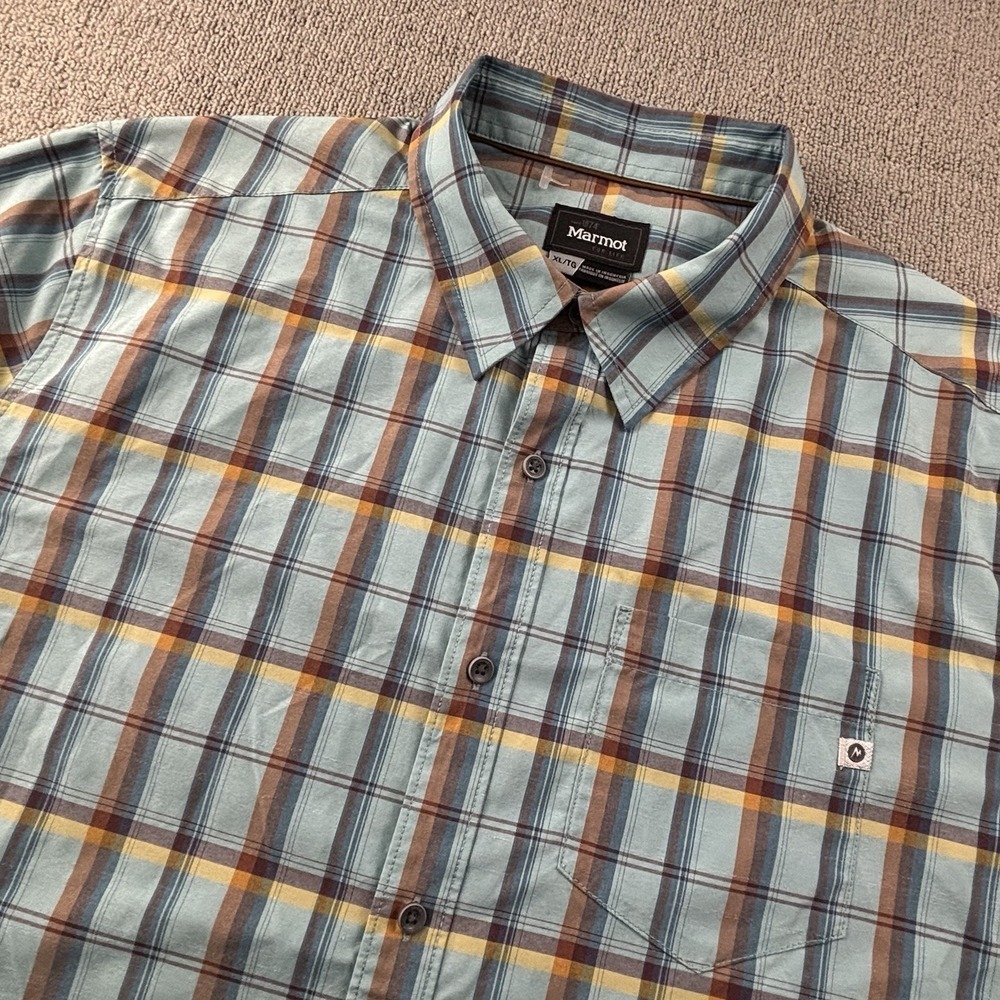 Marmot Shirt Adult Extra Large Check button Up Short Sleeve Outdoor Casual Men's - Picture 8 of 14